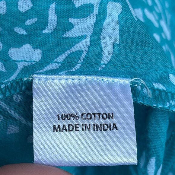 TUCKERNUCK Tropical Teal Lantern Block Print Tie Neck Coverup Dress Size Medium - Picture 11 of 14